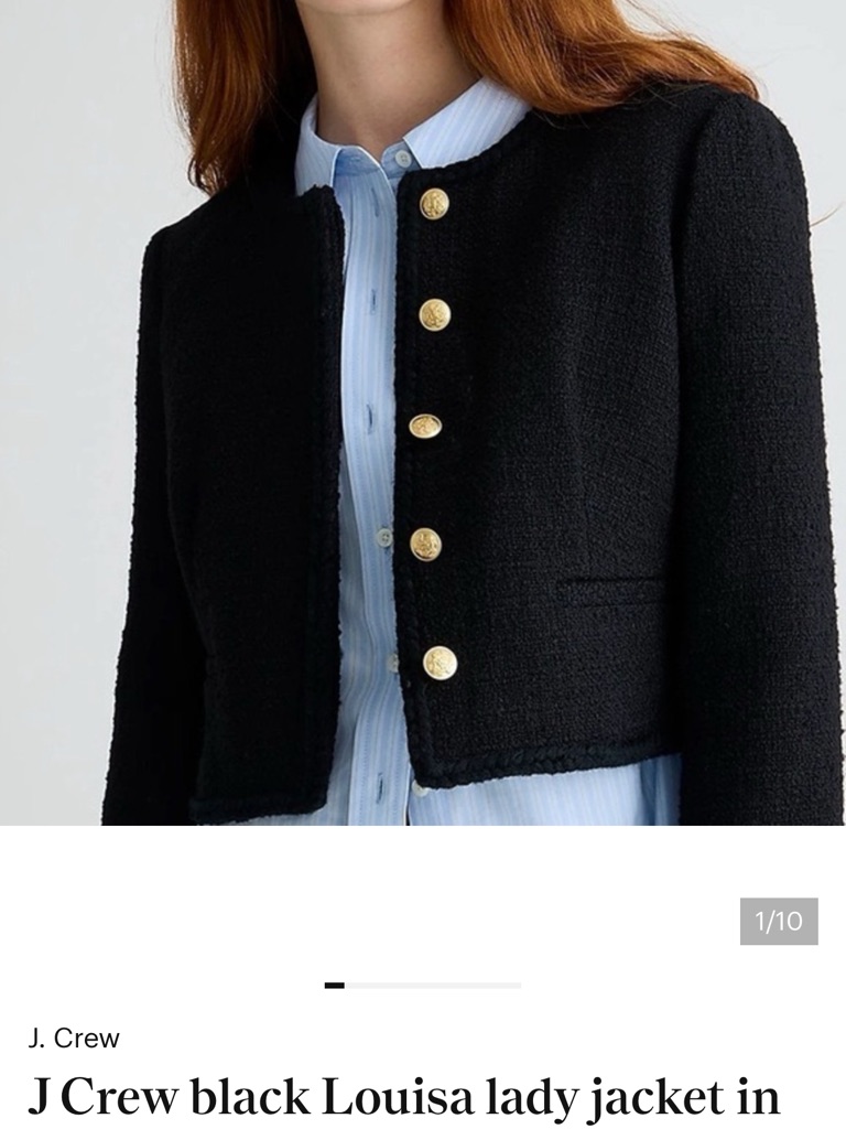 J. Crew Black Boucl Cropped Jacket With Gold Buttons
